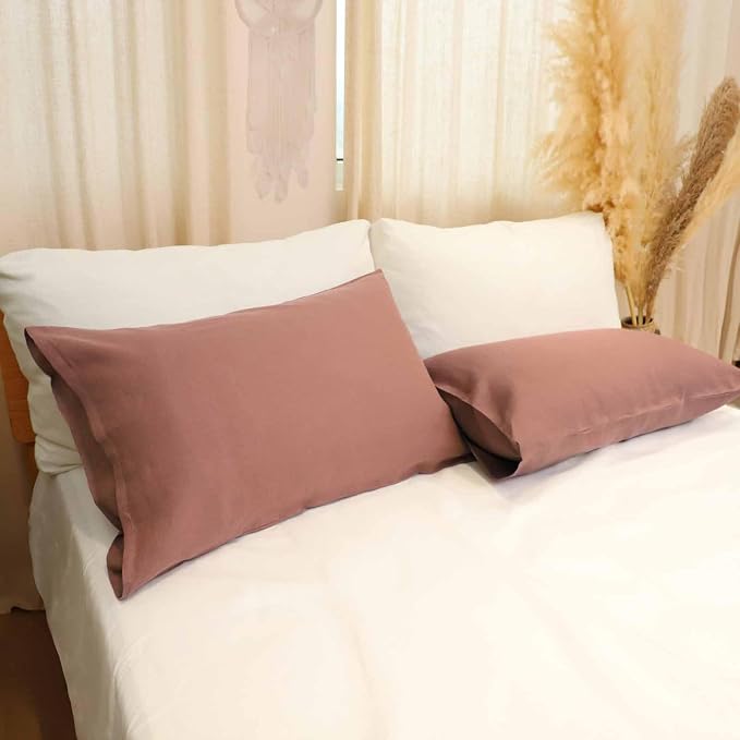 Linen Pillow Cases Standard Size Set of 2,100% French Linen Envelope Pillowcase Soft Breathable Pillow Cover Mothers Day Home Decor Gift for Women(Walnut Brown,20x40)