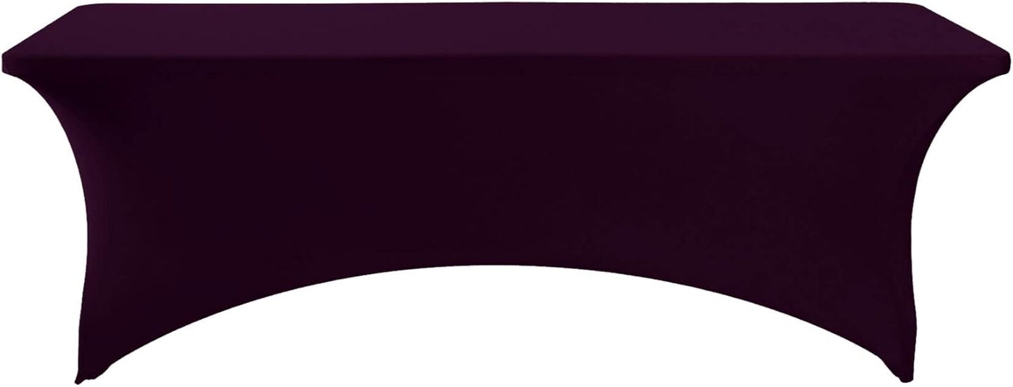 2Pack Spandex Table Cover for 6Ft or 4fT or 8ft Table Universal Fitted Stretch Tablecloth for Party, Banquet, Wedding and Events-Eggplant