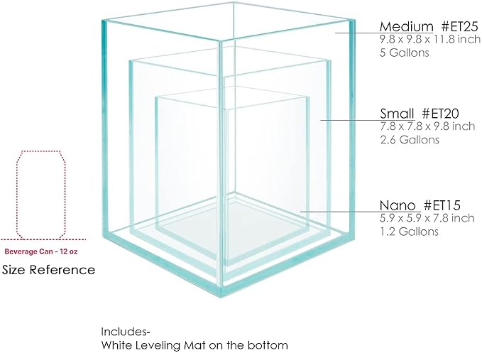 Nano Tall Rimless Frameless Extra Clear Glass Aquarium, Low Iron Glass Tank, 5mm Glass, White Leveling Mat Included, w/Lids Options