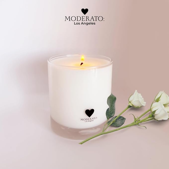 MODERATO Los Angeles No.06 Musique – Luxury Jasmine Gardenia Scented Coconut Wax Candle, Citrus & Wood, Bergamot, Sandalwood, Cedar, Crystal Clear Glass Vessel, 50 Hour Burn, Gift, Made in USA 8.5oz