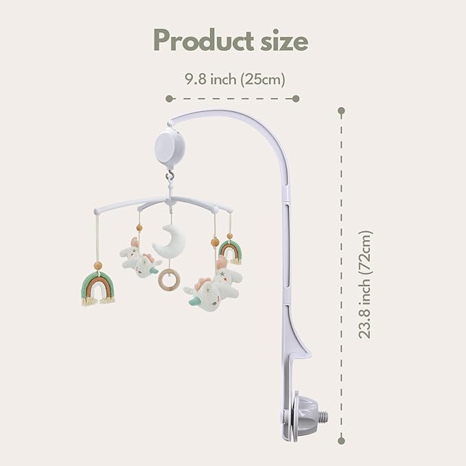 Crib Mobile 35 Lullaby Music, Cotton Baby Mobiles for Cribs & Pack N Play, Easy to Install, Stuffed Animals Hanging Toys Newborn Boys & Girls,Unicorn