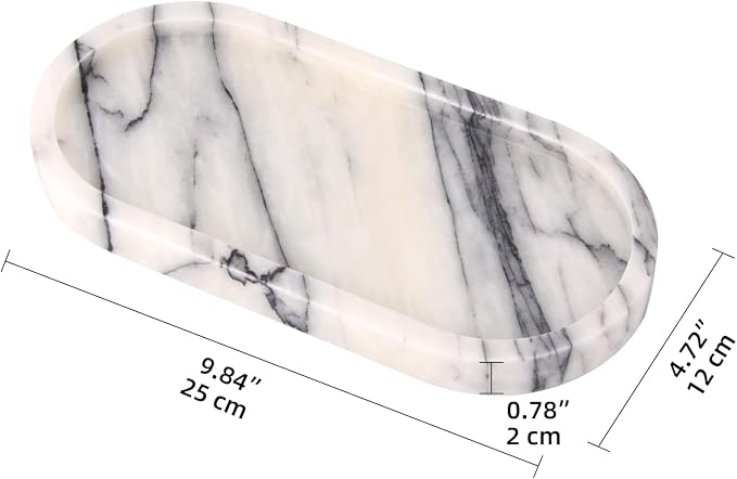 Oval Marble Bathroom Vanity Tray, Natural Luxury Marble Home Kitchen Bathroom Table Tray, Stone Decorative Countertop Tray for Coffee Perfume Jewelry (Lilac, 10" x 5" x 0.6")