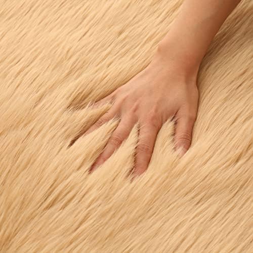 Faux Fur Sheepskin Runner Rug Brown 2x6 ft Ultra Soft Shaggy Plush Fluffy Fuzzy Area Carpet Decorative Chair Cover Floor Mat for Bedroom Sofa Living Room Bedside