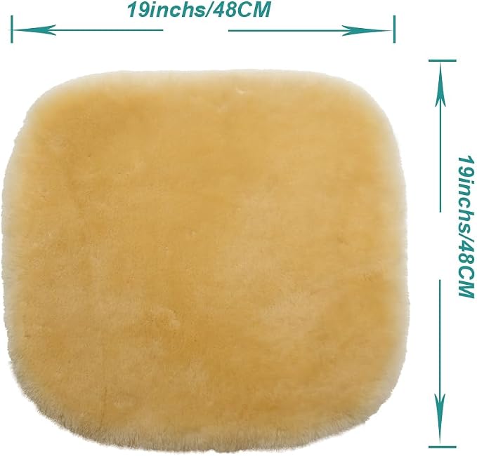 OGLAND Fuzzy Genuine Sheepskin Car Seat Cover for Auto Seat Cushion Pad Interior Accessories with Soft Fluffy Wool Natural Fur (Golden Yellow, Front)