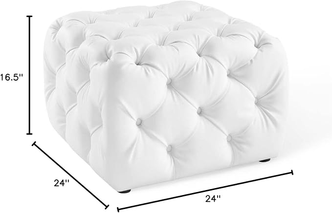 Modway EEI-3775-WHI Anthem Tufted Button Square Faux Leather Ottoman, White