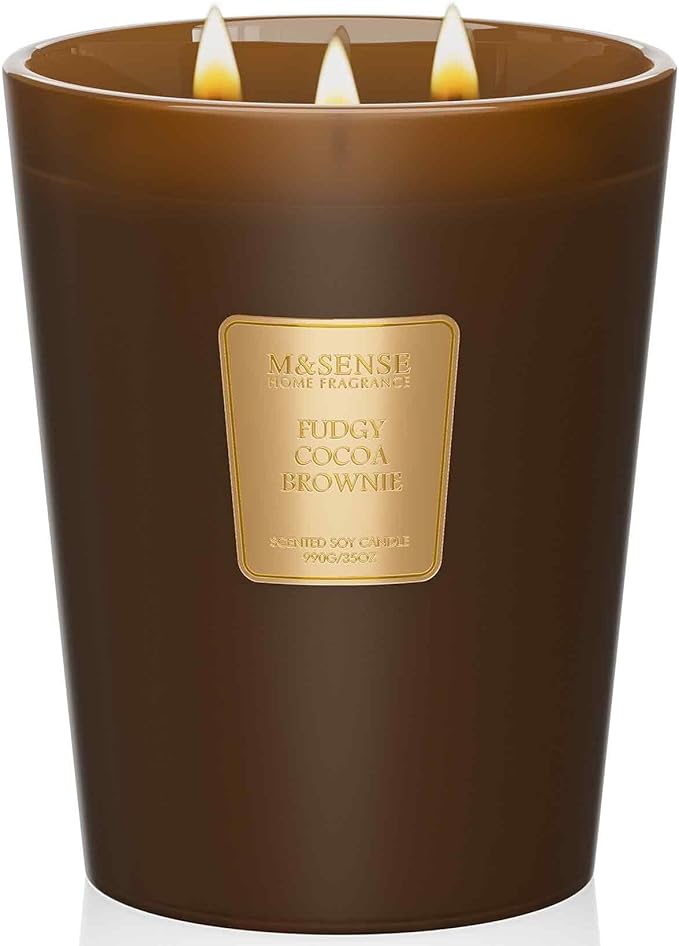 M&SENSE Fudgy Cocoa Brownie Soy Candle, 35oz 3-Wick, Sweet Party Gift | 150H Long Burn, Non-Toxic, Large Jar, Cozy Living Room Candles, Relaxation, Celebration Scent