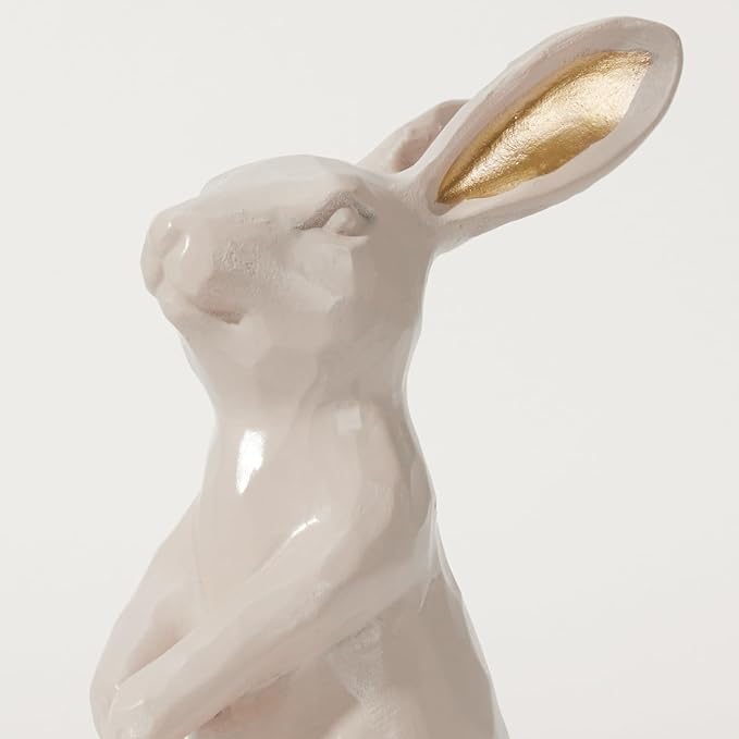 DN DECONATION Easter Bunny Figurines, Small Decorative Bunny Statue Set of 3, Beige & Gold Easter Rabbit for Modern Tabletop Decor Home Spring Decoration Gift, Resin Sculptures Decor