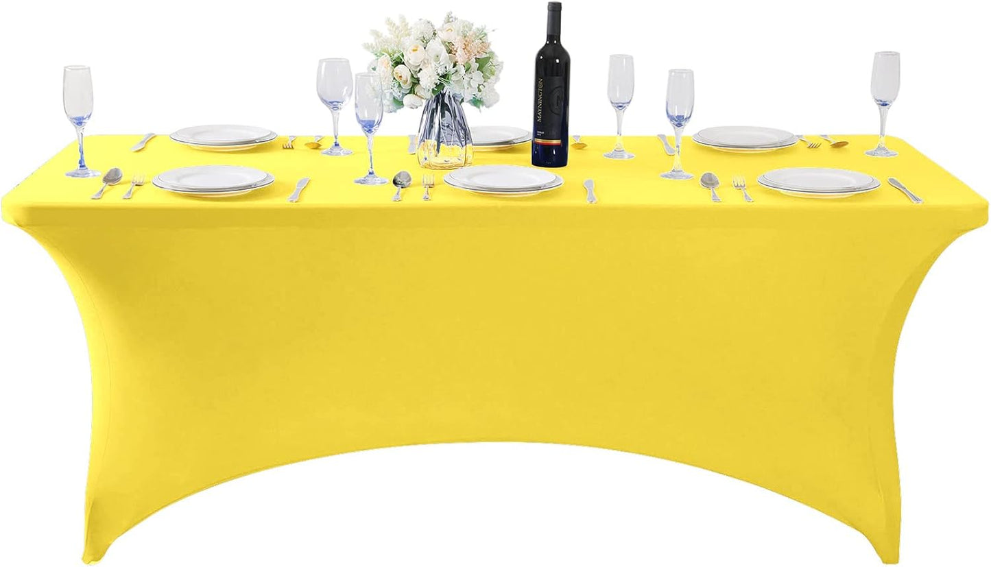 SuperO Waterproof Spandex Table Cover for 8FT Table Universal Fitted Stretch Tablecloth for Party, Banquet, Wedding and Events-Yellow