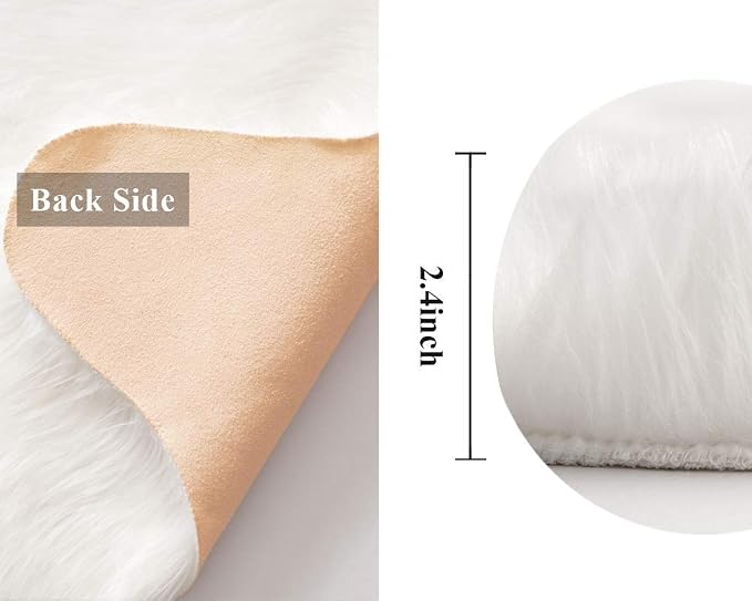 MIULEE Luxury Super Soft Fluffy Area Rug Faux Fur Sheepskin Rug Decorative Christmas Plush Shaggy Carpet for Bedside Sofa Floor 2 x 3 Feet, White