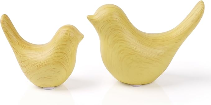 2 Pcs Ceramic Small Bird Figurines Modern Animal Statues for Home 、Room Decor and Bedroom Decor and Bookshelf Display (Light Wood Grain)