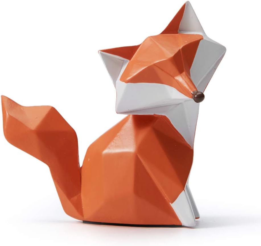 HAUCOZE Fox Statue Figurine Modern Animal Sculpture Home Decor Geometric Art Gift for Shelf Desk Living Room 4.0 Inch