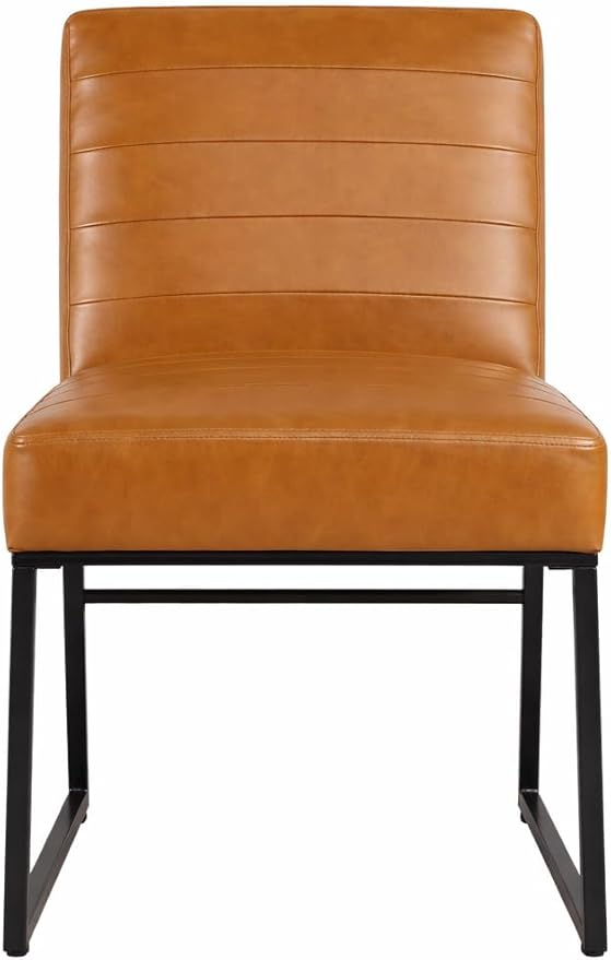 HomePop Channeled Metal Dining Chair | HomePop Home Décor | Single Pack - Caramel Brown Faux Leather