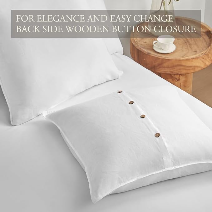 DAPU 100% Linen Euro Shams 26x26 Inches Euro Shams (Pack of 2) with Envelope Closure, Stone Washed Breathable and Cooling (White, Square)