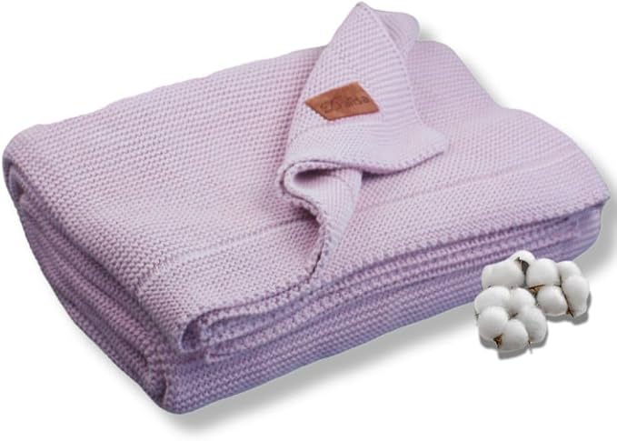 Dalisa 100% Organic Turkish Cotton Throw Blanket Lavender Frost– GOTS Certified, Cozy, with Reusable Cotton Gift Bag – Perfect for Couch, Bed, and Home Decor – Boho Vintage Knit Alina