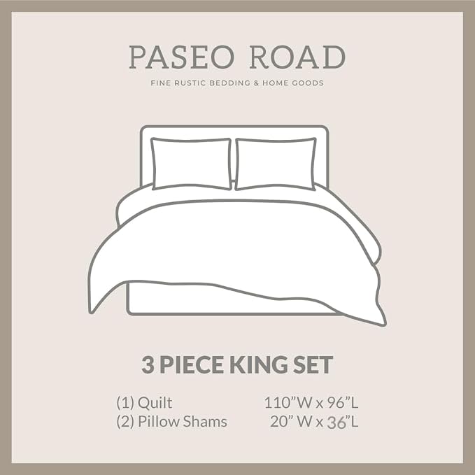 Paseo Road Del Sol King Quilt Set, 3 Piece Rustic Western Bedding Set with Pillow Sham, Lightweight Reversible Cotton Quilt with Southwestern Aztec Pattern, Soft Breathable Cozy Boho Bedding