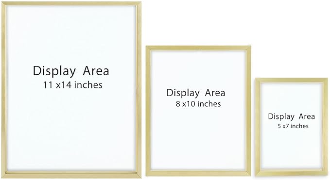 Golden State Art, 7 Pack Floating Frames for One 11x14, Two 8x10, and Four 5x7 Pictures. Aluminum Photos Frame for Wall Display (Gold)