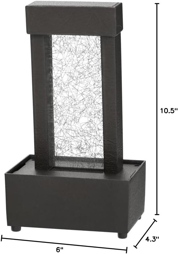 Nature's Mark 10" H Crackled Glass Light Show Tabletop Water Fountain with Natural River Rocks and Color Changing LED Lights (Cordless)