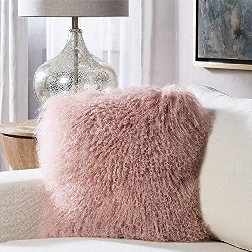 100% Real Mongolian Lamb Fur Cushion Cover/Pillowcase (Pink, 20x20inch) 1