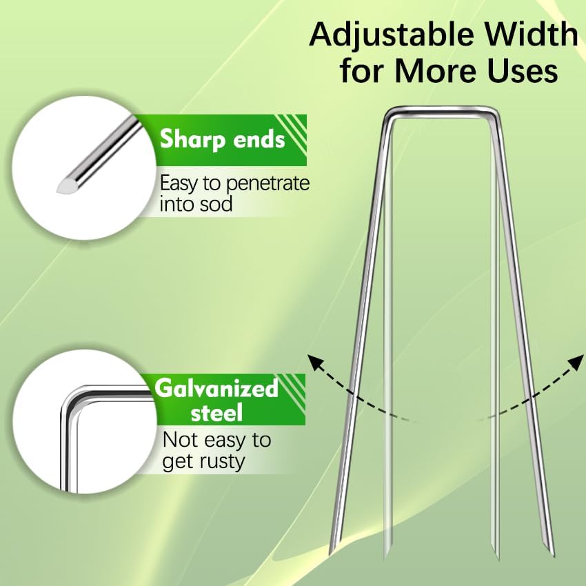 500 Pack Landscape Staples 6 Inch 11 Gauge Garden Stakes Galvanized Garden Staples Pins Anti-Rust Ground Stakes for Weed Barrier, Irrigation Tubing, Yard Lawn and Landscape Fabric