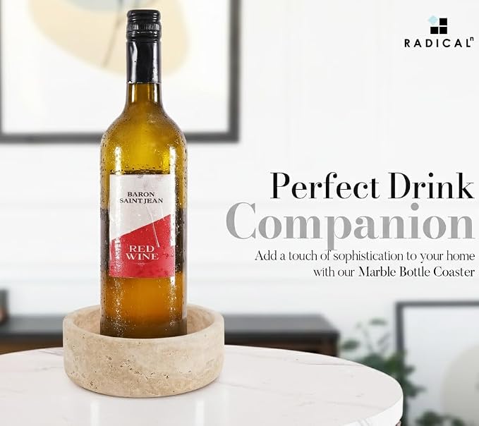 Radicaln Marble Wine Coasters 5.5" Inches Travertine Wine Bottle Coasters for Countertop, Ideal Absorbent Cork Holder for Champagne Bottles