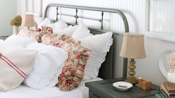 Ruffled Linen Euro Sham 26" x 26" (White) Farmhouse Decor, Super Soft