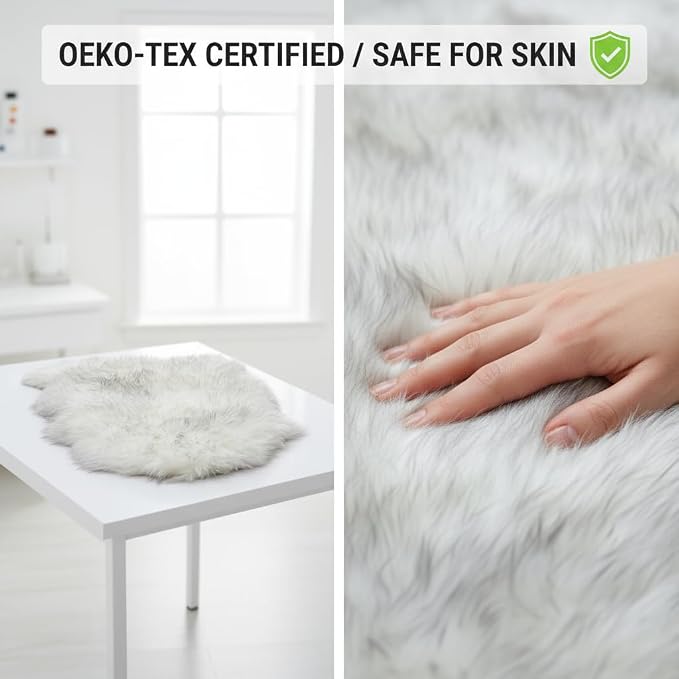 Super Area Rugs Gray & White Mix Sheepskin Rug Genuine Single 2x3ft Pelt Fluffy Fur Seat Cushion and Chair Cover