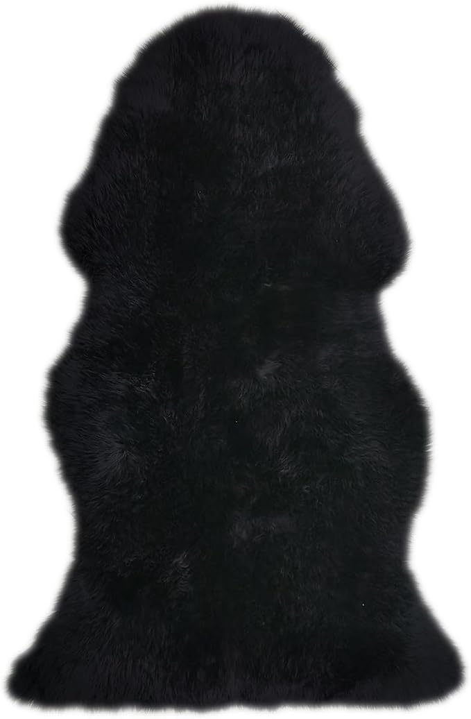 Champlus Genuine Australian Merino Sheepskin Rug, 2.3x3.3 ft Lambskin Area Rug, Sheep Skin Fur Rug, Single Pelt, Black
