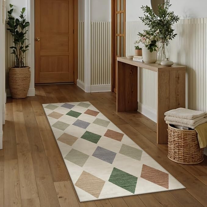 PureCozy Checkered 2x6 Runner Rug for Hallways Machine Washable Long Carpet Non-Slip Low Pile Modern Soft Indoor Accent Throw Rugs for Entrance Kitchen Bedroom Dining Laundry