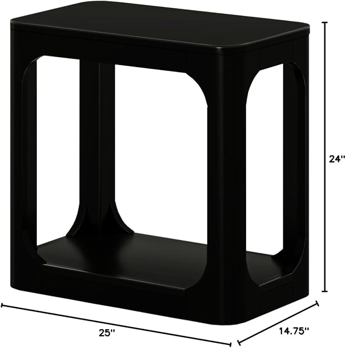 Plank+Beam Modern Rounded Rectangular Side Table with Shelf, Solid Wood End Table for Living Room, 25in, Black