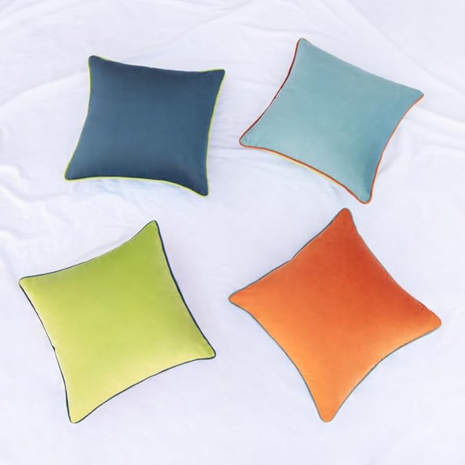 MONDAY MOOSE Decorative Throw Pillow Covers Cushion Cases, Set of 4 Soft Velvet Modern Double-Sided Designs, Mix and Match for Home Decor, Pillow Inserts Not Included (20x20 inch, Blue/Orange)