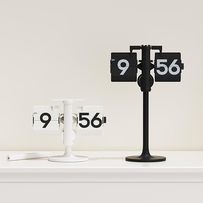 mooas Standing Height Adjustable Flip Desk Clock (White), Retro Vintage Analog Design Flip Clock Standing Clock Battery Operated, for Home Living Room Office School Hotel