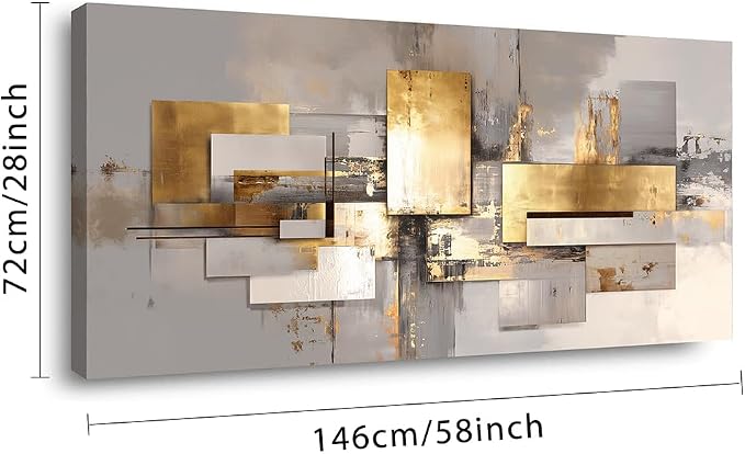 Ggaafet Gold Abstract Wall Art for Living Room Canvas Painting Prints Golden Rectangle Art Deco Modern Artwork Office Bedroom Family Room Decor Extra Large