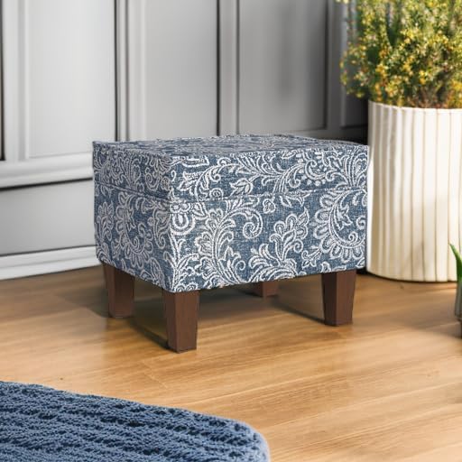 HomePop 22" Modern Rectangular Storage Ottoman - Blue Denim Jacobean Print