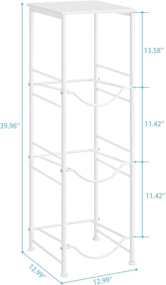 OYEAL 5 Gallon Water Bottle Jug Holder 3-Tier Water Bottle Holder Organizer with Top Shelf, Heavy Duty Water Dispenser Stand Rack for Kitchen Living Room Office, White