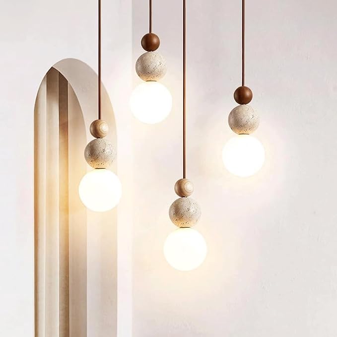 Modern Indoor Pendant Light Natural Stone Spherical Hanging Light Frosted White Glass Suspension Pendant Lamp for Bedside Restaurant Kitchen Island Aisle Bar Club Chandelier (Brown)