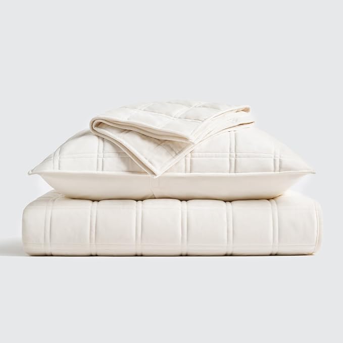 EVERGRACE 3 Pieces Luxurious Velvet Quilt King Size, Ultra Soft Bedspread Coverlet Set, Double Box Stitch Lightweight Velvet Comforter for All Season with 2 Shams, Cream White, 108"x96"