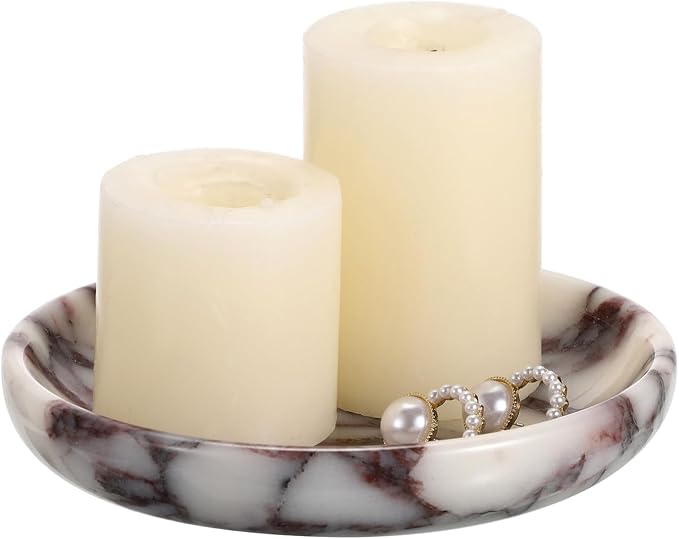 Small Round Key Bowl for Entryway Table - 5.5" Natural Marble Jewelry Dish Tray Decorative Key Plate Holder Catch All Bowl for Earring Necklace Ring Holder for Bathroom