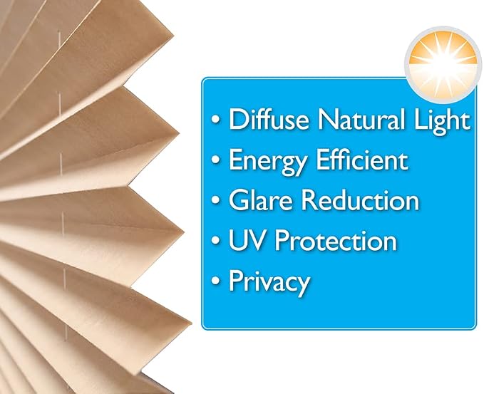 Redi Shade No Tools Easy Lift Trim-at-Home Cordless Pleated Light Filtering Fabric Shade Natural, 60" W x 64" L, (Fits windows 43"- 60")