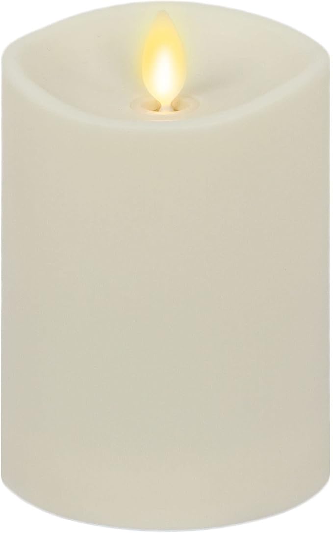 Luminara Realistic Artificial Moving Flame Outdoor Pillar Candle - Moving Flame LED Battery Operated Lights for Outside Christmas, Thanksgiving - Remote Ready - Remote Sold Separately - 3.25" x 4.5"