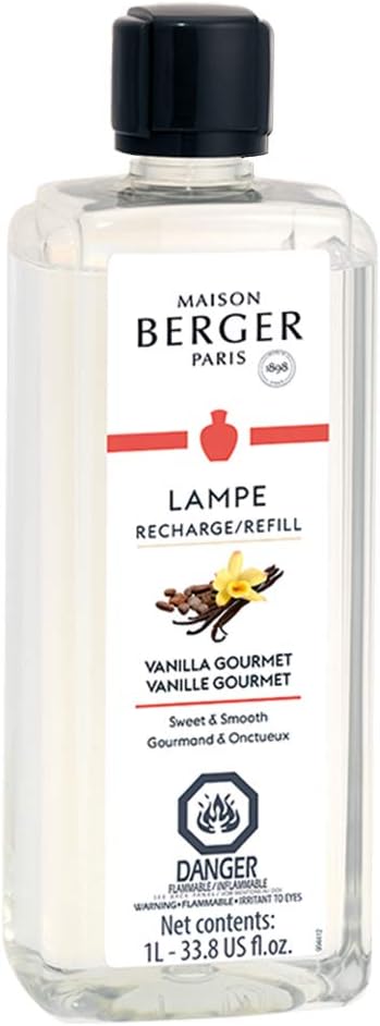 Maison Berger Vanilla Gourmet Lampe Berger Refill, 1 Liter (33.8 fl oz), 2-in-1 Catalytic System, Neutralizes Odors and Diffuses Fragrance, Rum, Vanilla Pod, Cocoa, Made in France