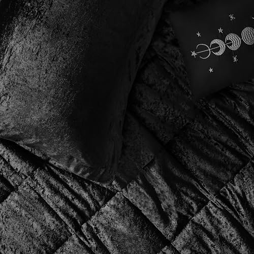 Intelligent Design Queen Duvet Cover Set, Velvet Queen Duvet Set, Luxury Diamond Quilting Black Duvet Cover, Fluffy Duvet Cover with Decorative Pillow and 2 Shams, 4 Pieces, Black, Full/Queen
