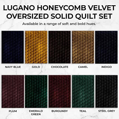 Tribeca Living Lugano Oversized Velvet Quilt Set - All Season, Extra Large, 2 Piece Twin Size Comforter Set with 1 Pillow Sham in Navy Blue Honeycomb Pattern 260GSM
