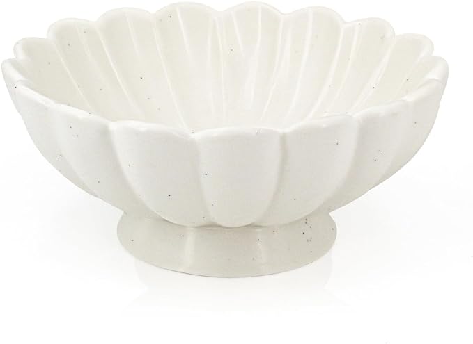 Accessoryway 8" White Fluted Scalloped Decorative Bowls -Moderate Ceramic Fruit Bowl for Kitchen Counter, Elegant Wavy Edge Centerpiece Bowls for Home Decor, Perfect for Housewarming &Wedding Gift
