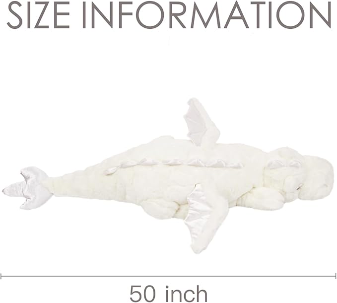 ARELUX Giant 50in 3Lb Big White Dragon Large Stuffed Animals Cute Plush Toy Fuzzy Jumbo Dinosaur Pillow Plushies with Wings Cuddly Soft Green Pterosaur Plushie for Friends Family Member