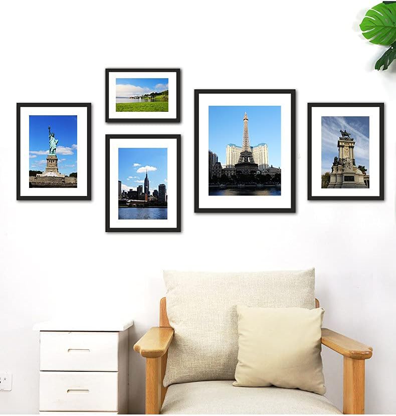 PEALSN 8x10 Picture Frame Set of 6, Display Picture 5x7 with Mat or 8x10 Without Mat, Black Woodgrain