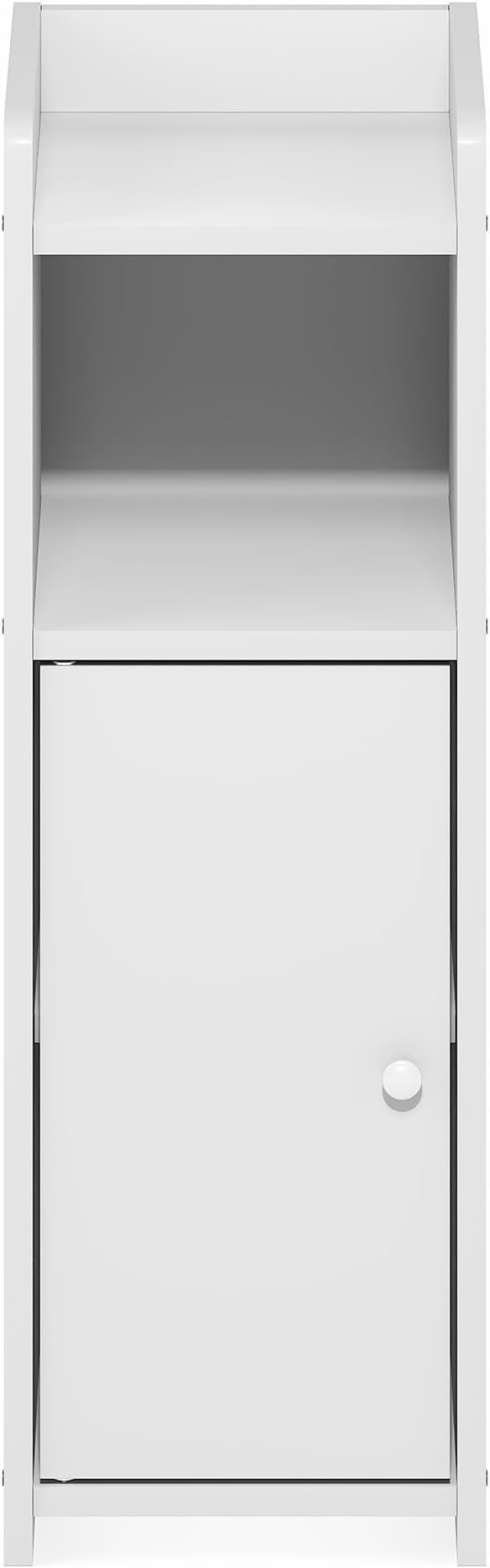 Furinno Fulda Bathroom Storage Cabinet, 4-Tier Bathroom Cabinet, Narrow Cabinet with Door and Adjustable Shelves, 24H, for Small Spaces, Bathroom, Living Room, Entryway, White
