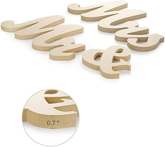 Mr & Mrs Sign for Wedding Table, Large Mr and Miss Wooden Letters, Party Decoration Head Table Wedding Wood Letter, Just Married Sign Anniversary Party Valentine's Day Decor (Wood Color),12.5 x 7 x