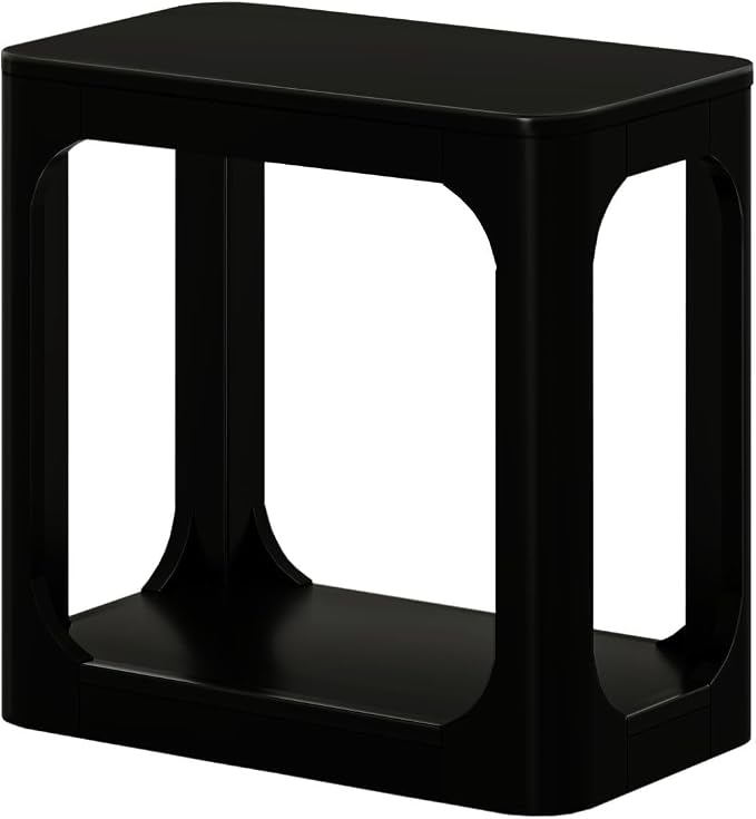 Plank+Beam Modern Rounded Rectangular Side Table with Shelf, Solid Wood End Table for Living Room, 25in, Black