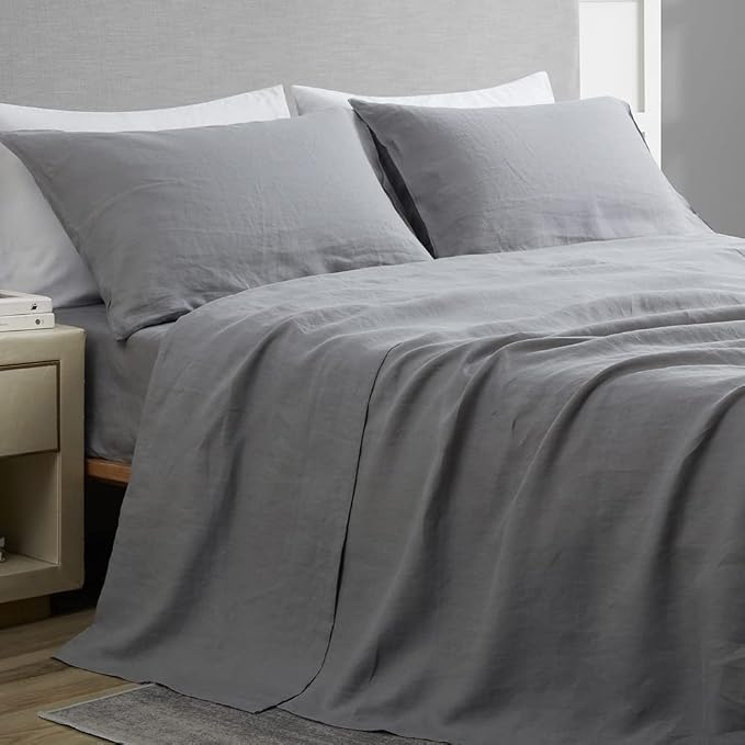 DAPU 100% Linen Pillowcases 20x40 Inches Pillow Cases (Pack of 2) with Envelope Closure, Stone Washed Breathable and Cooling (Earl Gray, King)