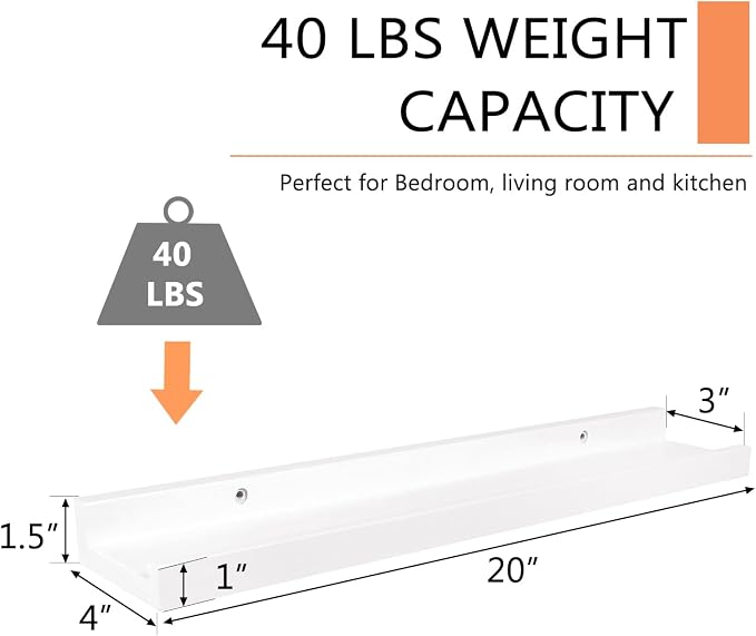 20-Inch White Solid Oak Wood Floating Shelf for Wall Decor | Premium 1-pack natural wood ledge for wall storage. Sturdy shelf for bedroom, living room and kitchen